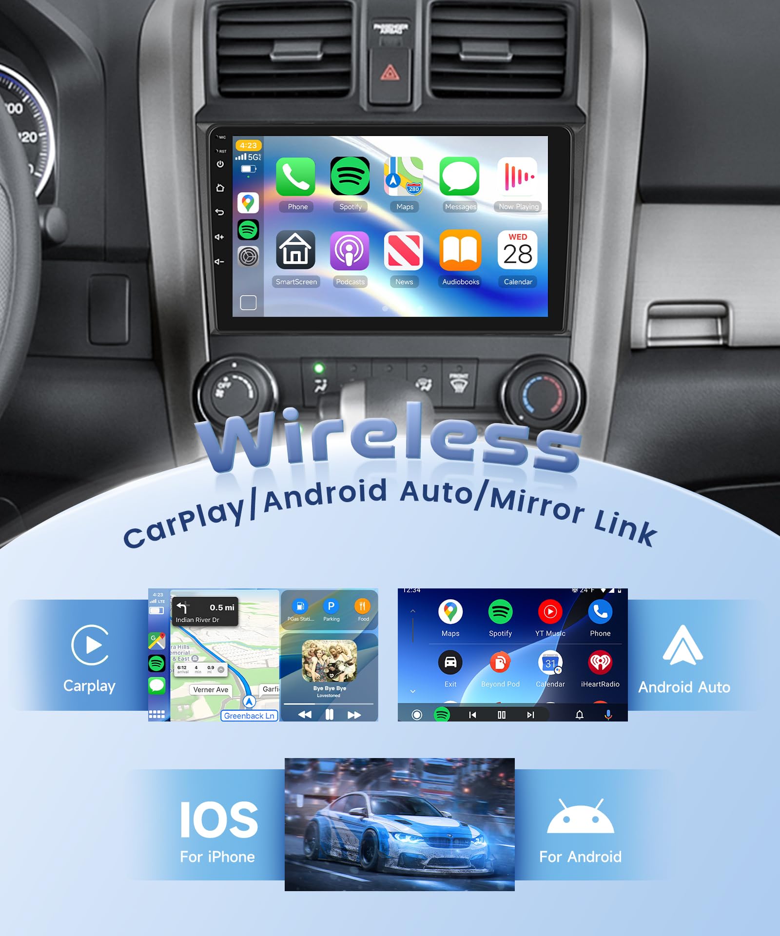 KYNNT 8-Core 4G+64G Car Radio for Honda CRV 2007-2011 with Qualcomm Snapdragon chip, Car Stereo Carplay Android Auto 3D car Model Display GPS WiFi 9 Inch IPS Touchscreen Mirror Link Camera