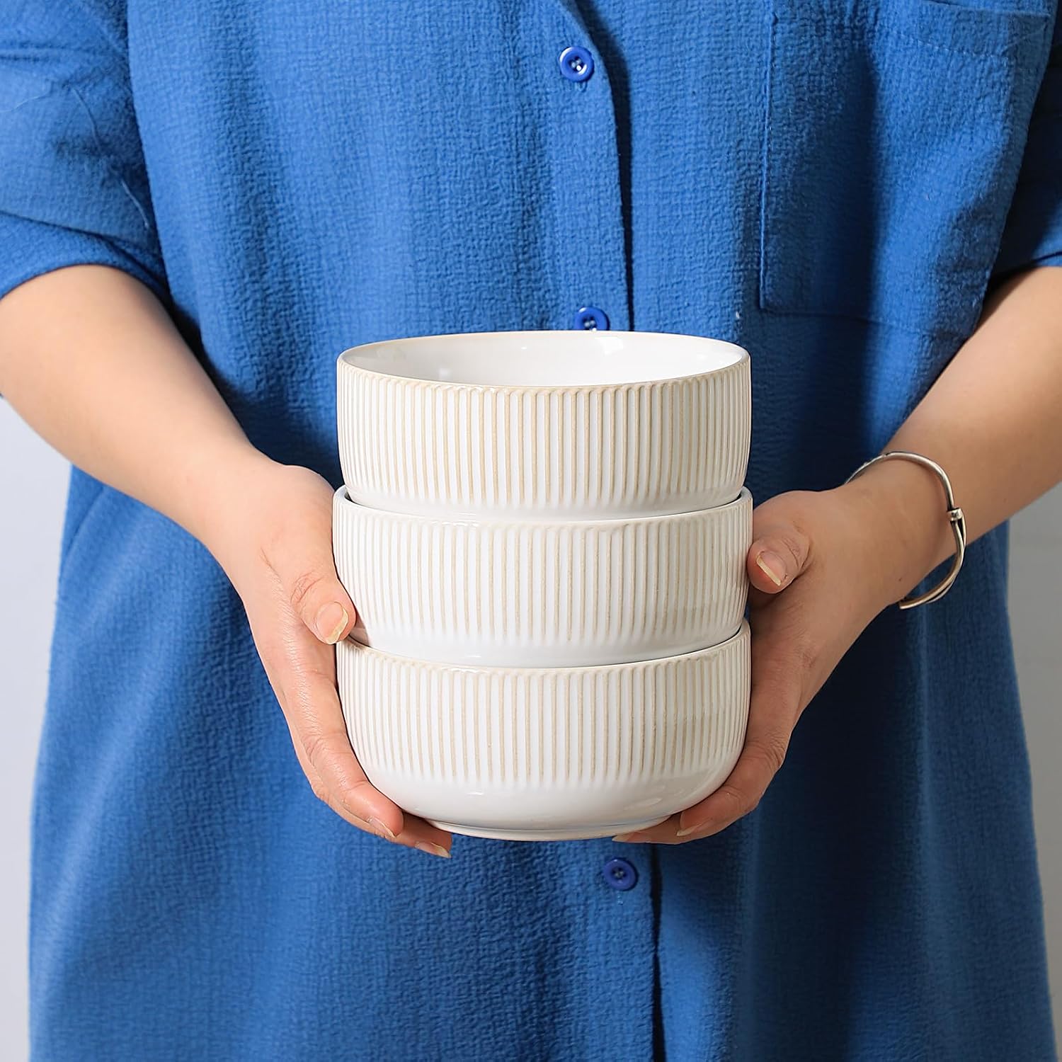 Frewinky Ceramic Cereal Bowls 25 oz,Soup Bowls Set of 2,Stoneware Bowls for French Onion,Ice Cream,Dessert,Pasta,Salad - 5.5 Inch,Microwave,Dishwasher & Oven Safe(Lvory White)