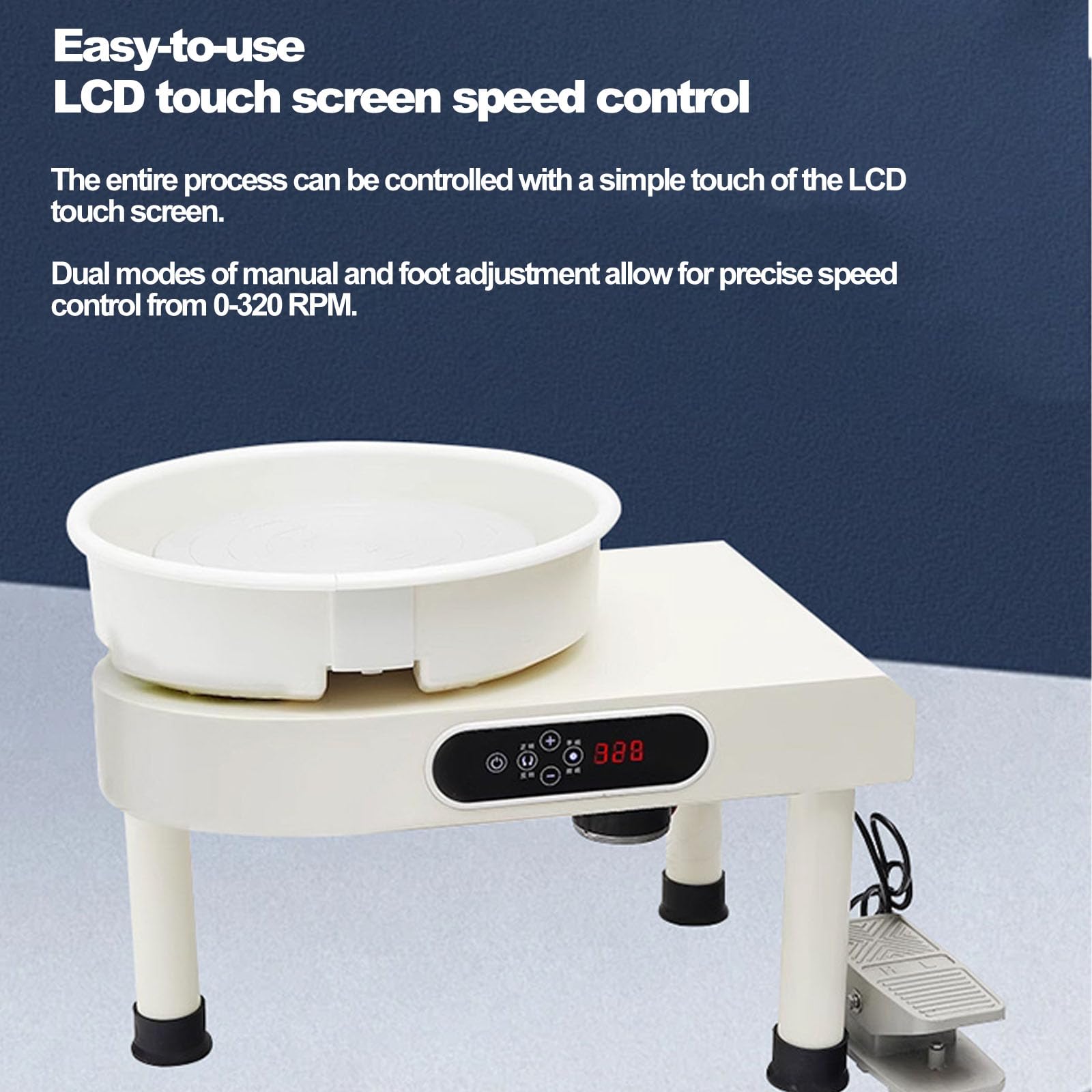 Kit de torno de alfarero, máquina para dar forma a la cerámica con pedal y pantalla LED, ajustable hacia adelante o hacia atrás, bajo nivel de ruido, para la enseñanza de arte para principiantes.
