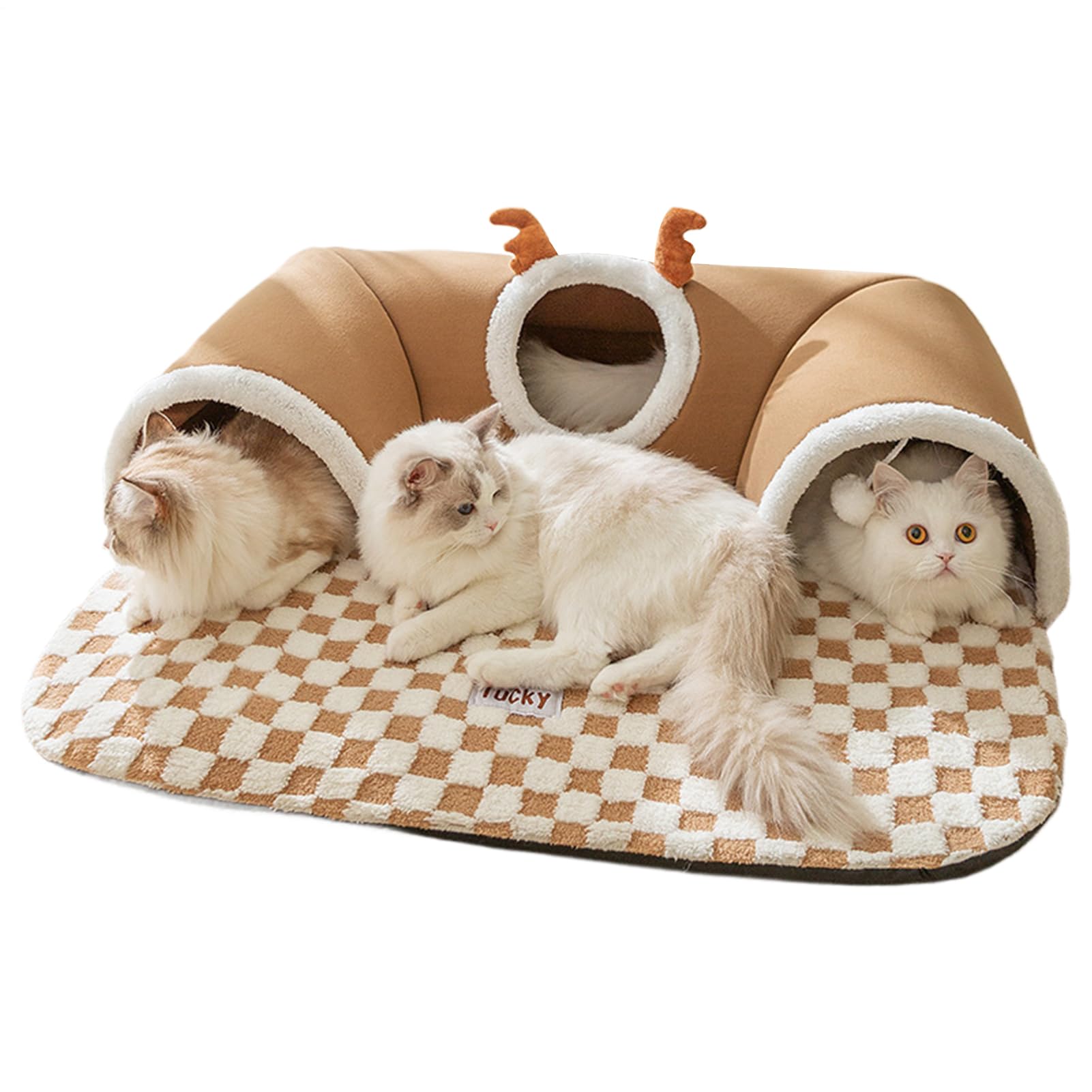 Niche pour chat avec tunnel anti-stress pour animal sédentaire cherchant un abri