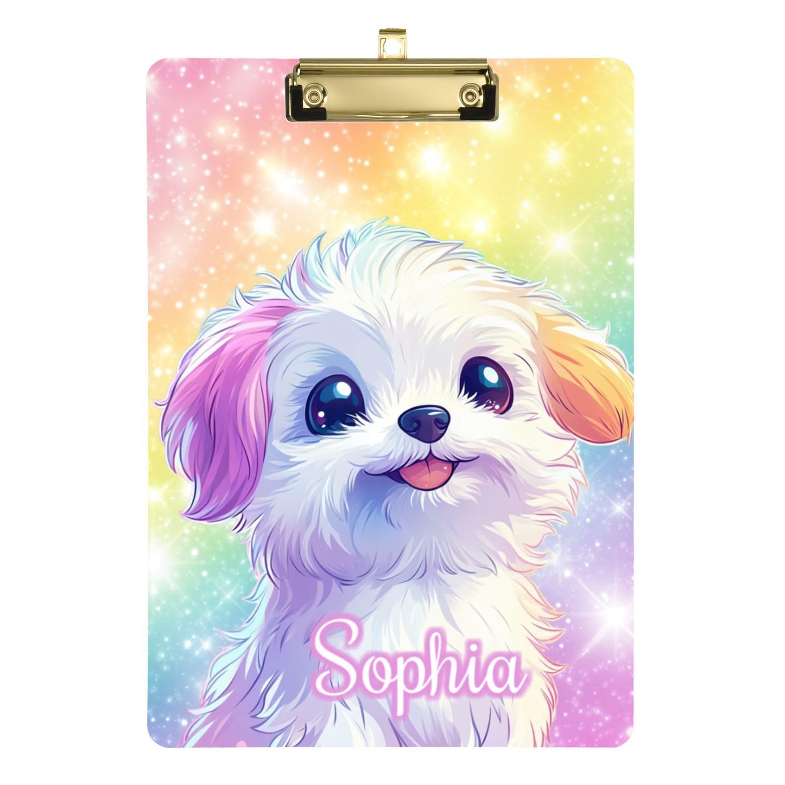 IHCVHQX Custom Acrylic Clipboards Kawaii Cartoon Dog Glitter Personalized Name Clipboard Nursing Clip Board with Low Profile Metal Clip A4 Letter Size