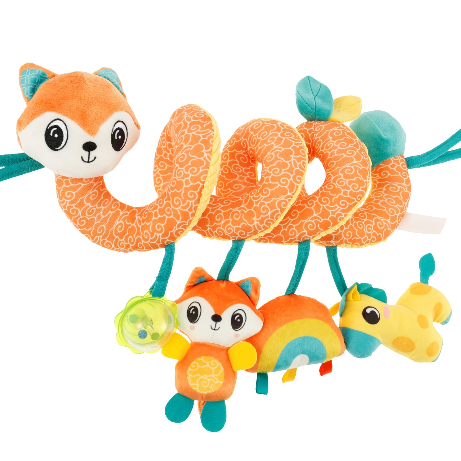 Animal Spiral Pram Toys for Babies 0-6 Months Soft Polyester Interactive Newborn Baby Toys Activity Hanging Sensory Toy Practical Hanging Stroller Accessory for Babies Pushchair Stroller (Fox)