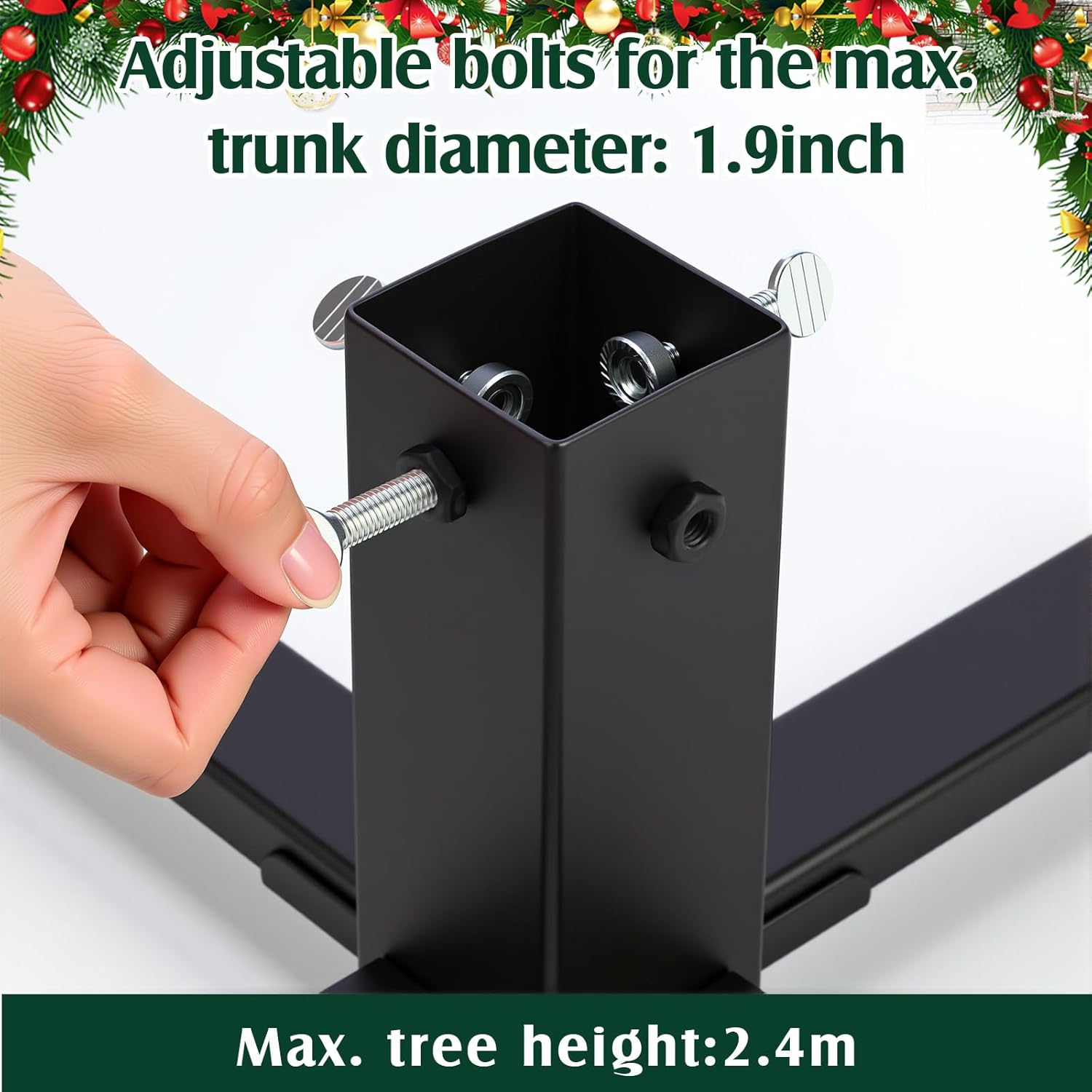 Hortsun Christmas Tree Stand Base for Artificial Real Live Trees Square Portable Iron Metal Holder, Fits up to 7 FT Xmas Fake Trees with 2 Inch Diameter Pole or Less Detachable Stand for Christmas