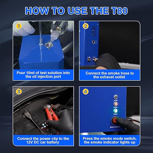 Miniatura 7 de MR CARTOOL Detector de fugas de máquina de humo T100, probador de fugas de humo EVAP automotriz con bomba de aire incorporada y medidor de presión,