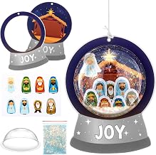 Threehoney 24 Pack Nativity Advent DIY Snow Globe Craft Kit for Kids Toddlers Boys Girls Jesus Birth Hanging Ornament with Glitter Sequin Paper Holiday Religious Classroom Decor(Joy,Silver)
