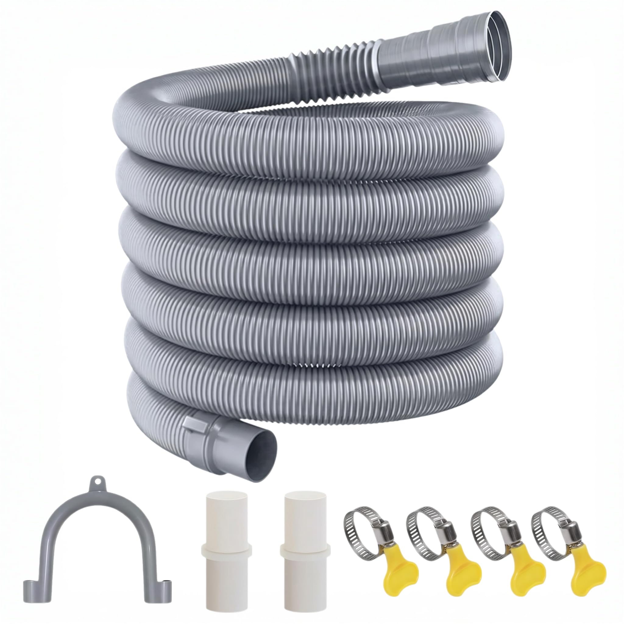Ydakguey Grey Washing Machine Drain Hose Extension, 3M Washing Machine Drain Hose With 2 Extender Connectors 4 Pipe Clamps And U Bracket, Caravan Waste Pipe For Dishwasher Dryer Lon