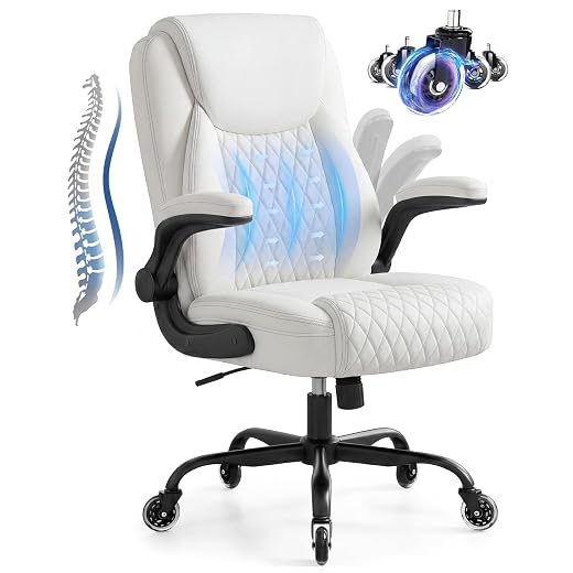 GTPOFFICE Executive Office Chair, Ergonomic PU Leather Desk Chair,Pro White