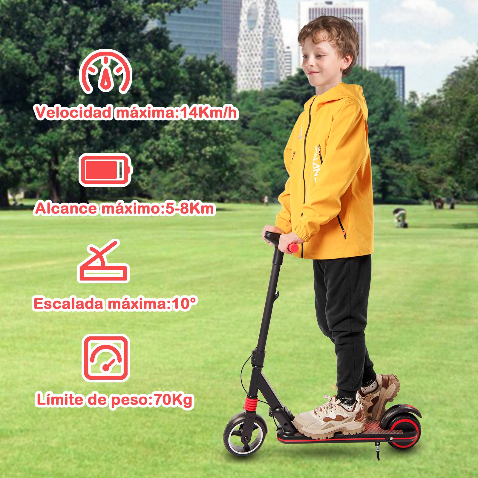 Patinete Eléctrico Niños de 6-12 años de Edad con Pantalla LED, Motor de 130W,con assorbimento Degli urti, Doppio Sistema Frenante,Plegable Scooter,Regalo para Niños