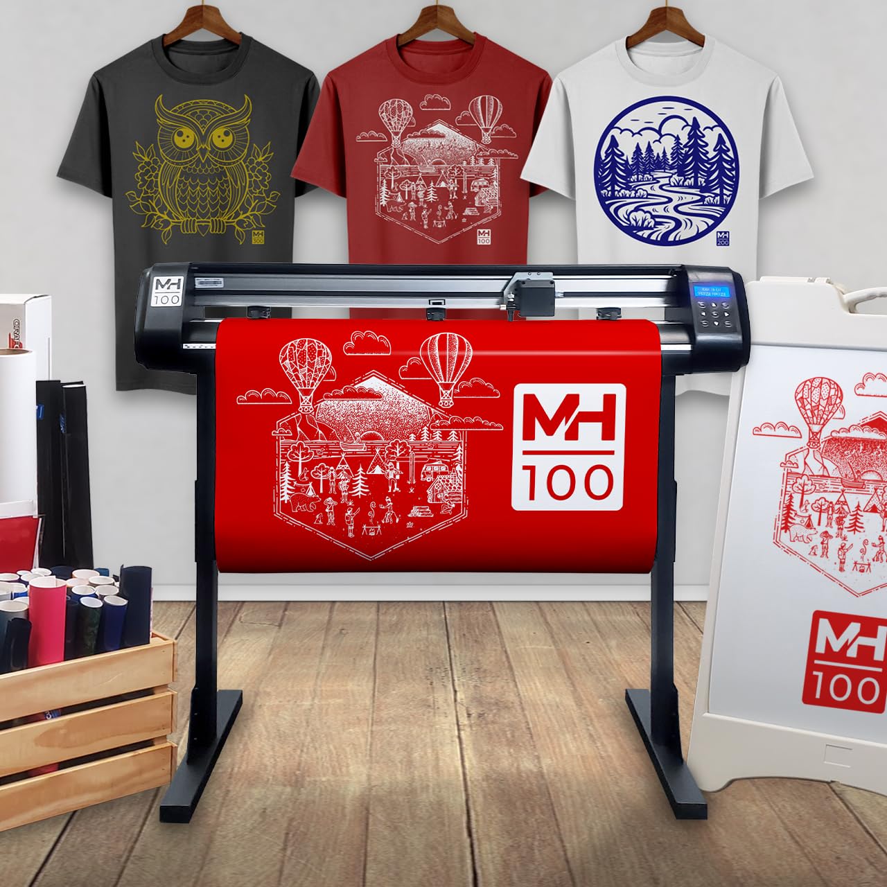 USCUTTER MH100-28 (721mm) 28" Vinyl Cutter Machine with Starter Bundle | Adhesive Vinyl, HTV, Paper, Cardstock (Black)
