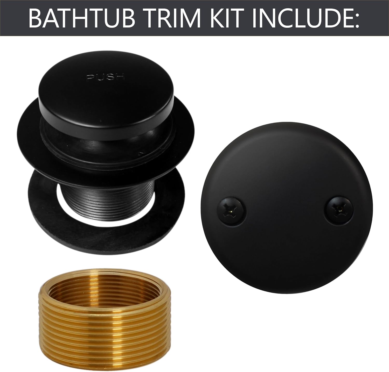 Westbrass A93K-62 Universal Fine or Coarse Thread Replacement Bathtub Tip-Toe Drain Plug with 2-Hole Faceplate, Matte Black