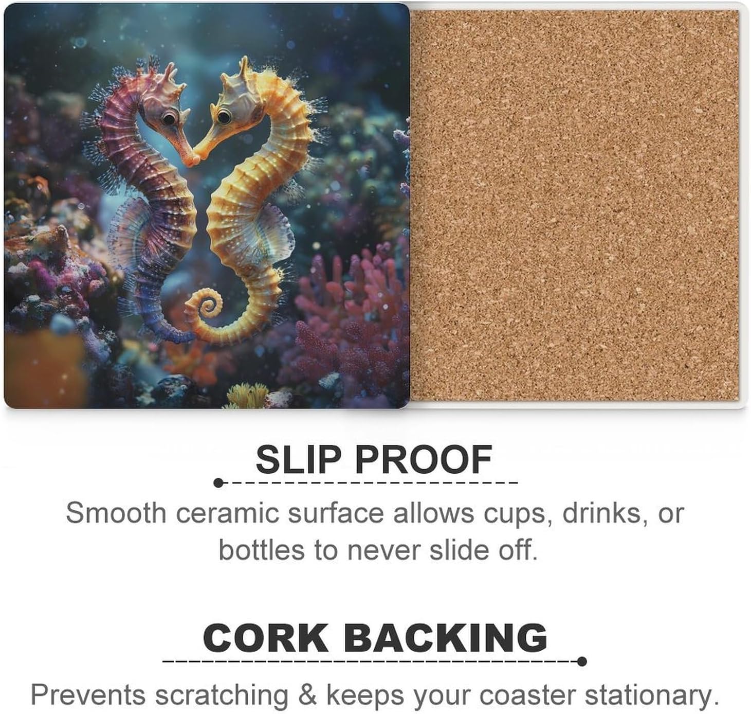 Seahorse Ceramic Coasters Square Drinks Coaster Coffee Table Decor Table Coaster for Home Bar