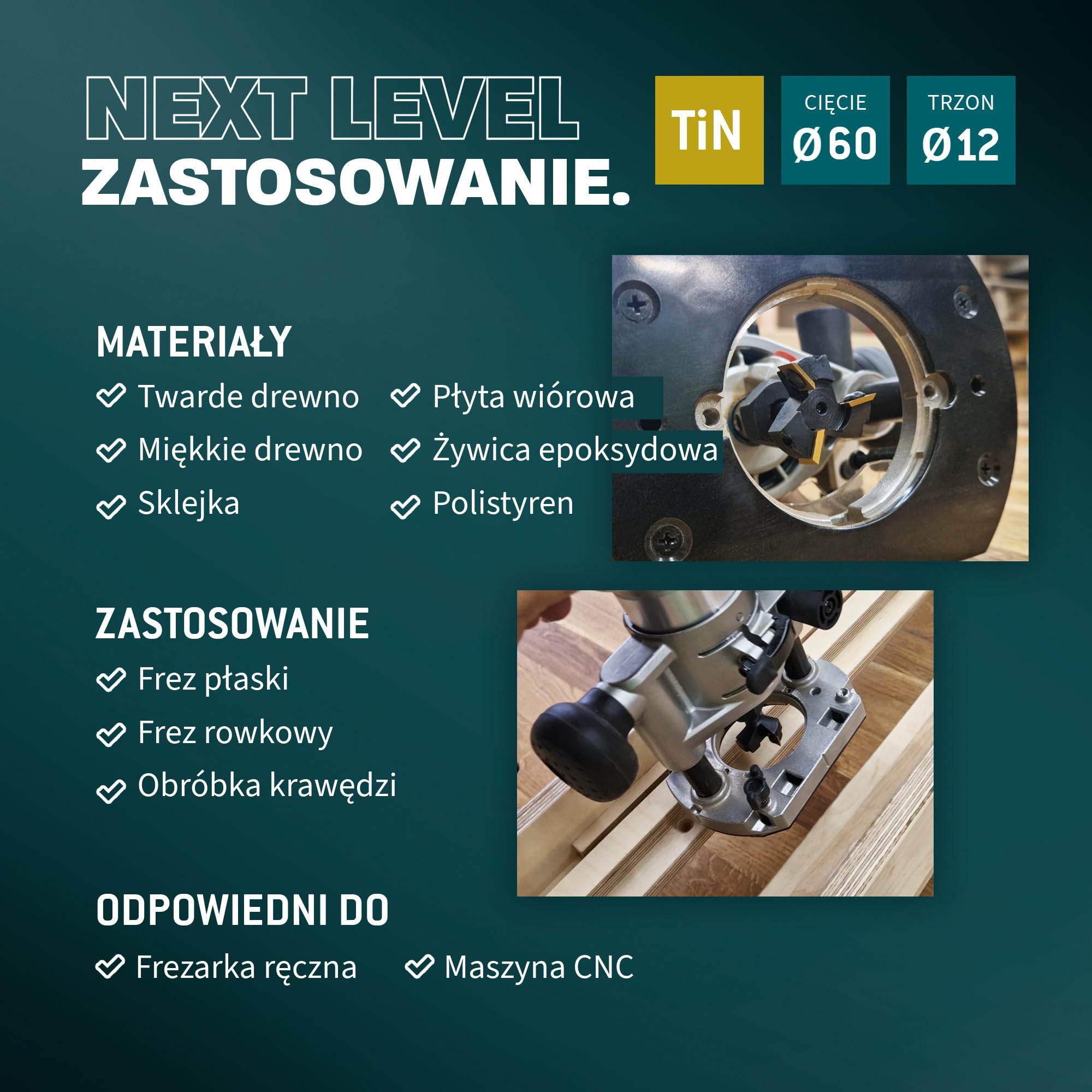Bayerwald NeoTwister frez czołowy do frezarki górnowrzecionowej do drewna – cięcie Ø 60 mm/trzpień Ø 12 mm – frezowanie płaskie/rowkownice/frezy krawędziowe – wymienne noże – profesjonalne narzędzie,