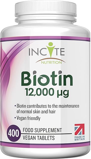 Biotin Hair Growth Supplement 12,000mcg - 400 Tiny 6mm Tablets (Full Year Plus Supply) - Biotin Hair Growth Tablets for Men & Women Biotin Tablets Hair Supplements Hair Support Made in The UK