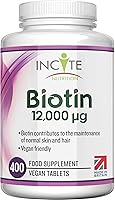 Biotin Hair Growth Supplement 12,000mcg - 400 Tiny 6mm Tablets (Full Year Plus Supply) - Biotin Hair Growth Tablets for...