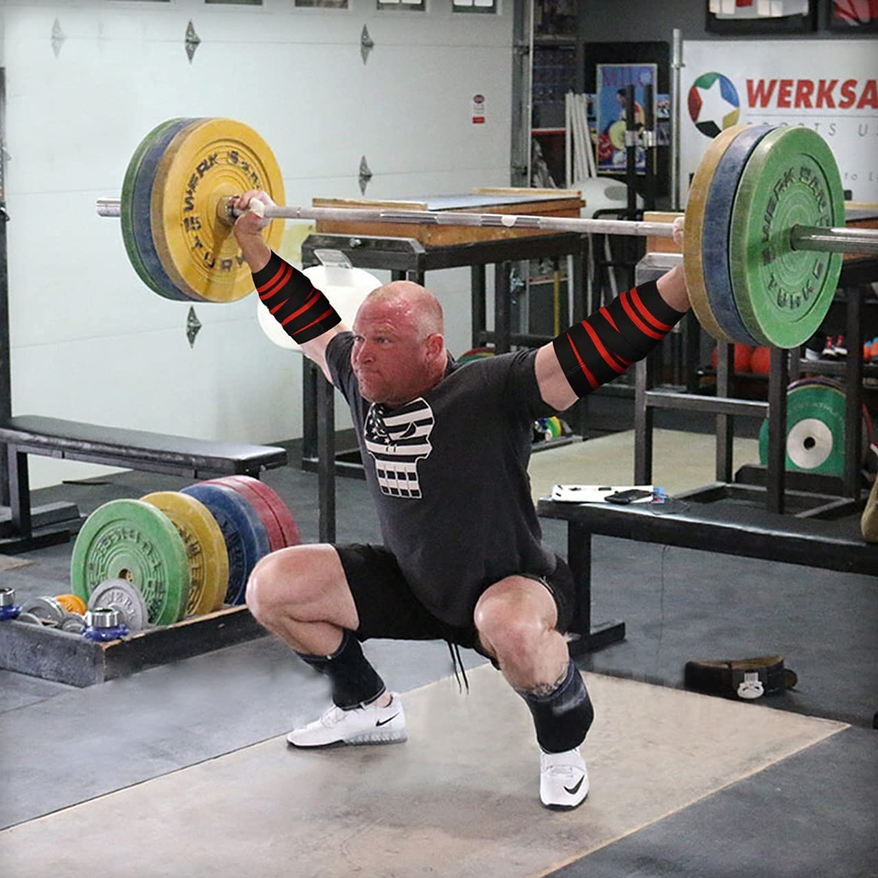 Manicotto per gomito - Cinghie per gomito per supporto e compressione per sollevamento pesi, colore: rosso