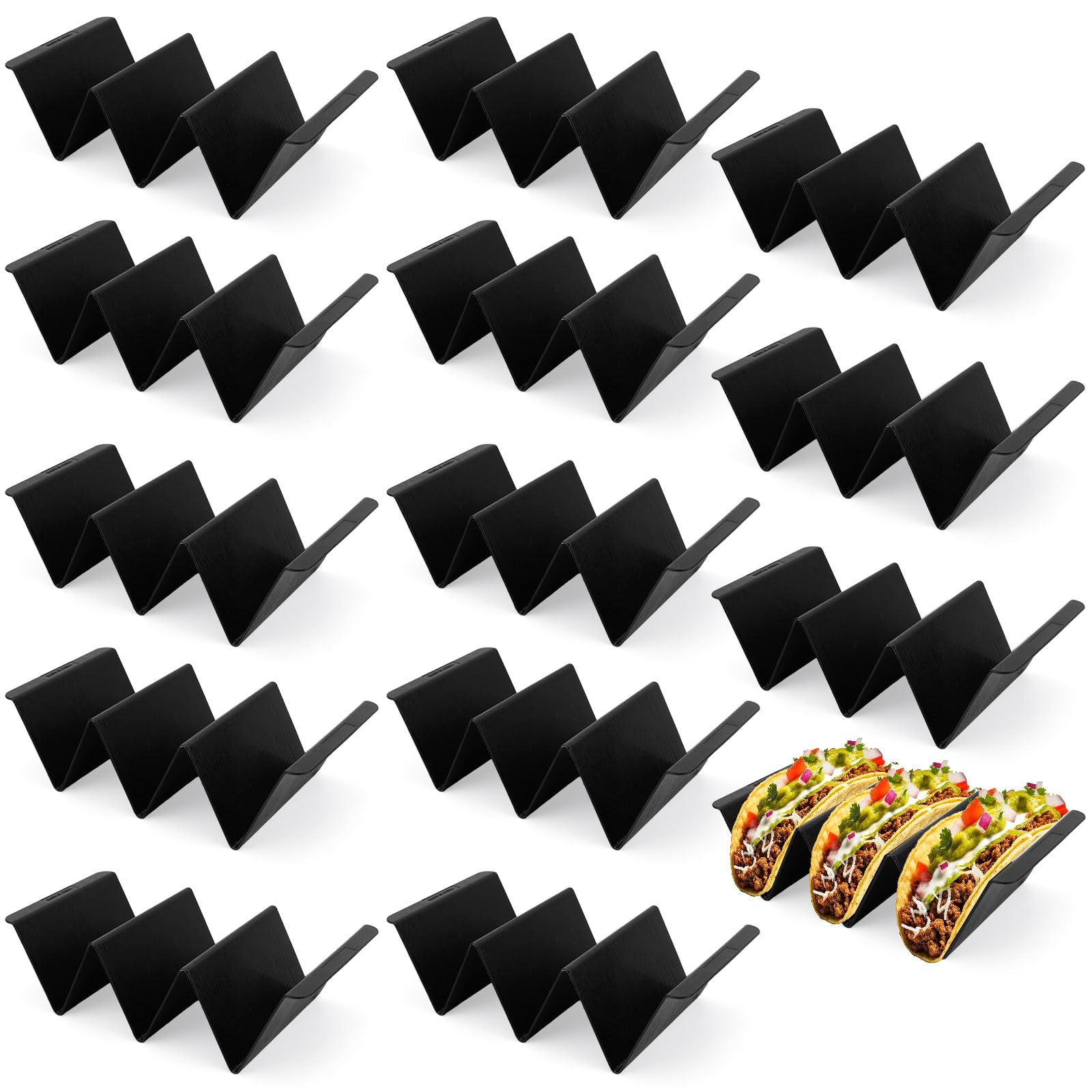 14pcs Taco Holder Stands Set Kit, Black Large Plastic Taco Shell Trays Reusable Serving Dishes for Mexican Festival Party Supplies, Microwave & Dishwasher Safe