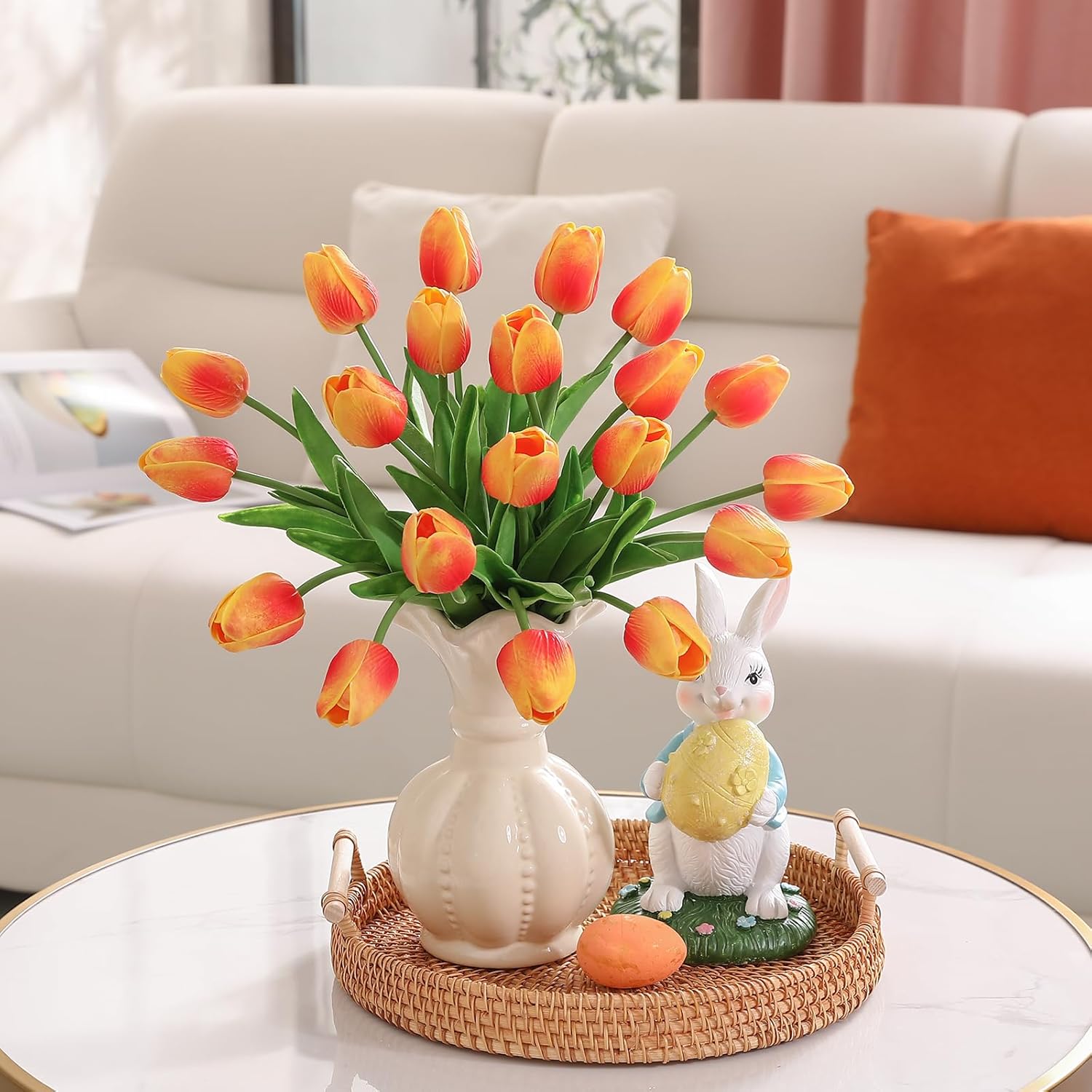 30 Pcs Artificial Tulips PU Faux Flowers, Sunset Real Touch Fake Tulips for Valentine's Day Spring Easter Home Kitchen Wedding Decorations and New Year Decor - Image 4