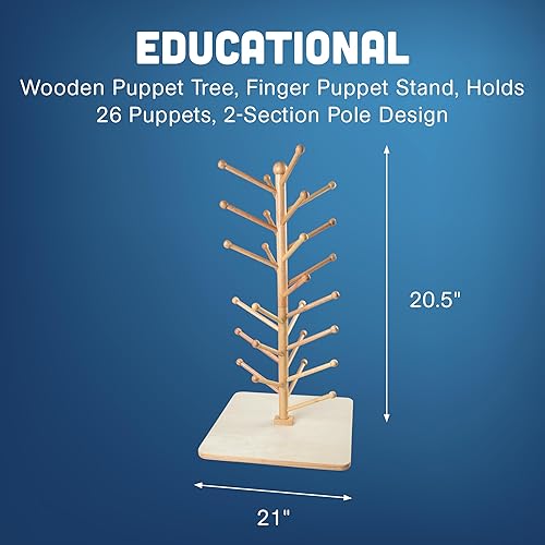 Miniatura 7 de Cre8tive Minds MTC-501 Education Wooden Puppet Tree, Finger Puppet Stand, Holds 26 Puppets, 2-Section Pole Design, 3.7" x 21" x 20.5"