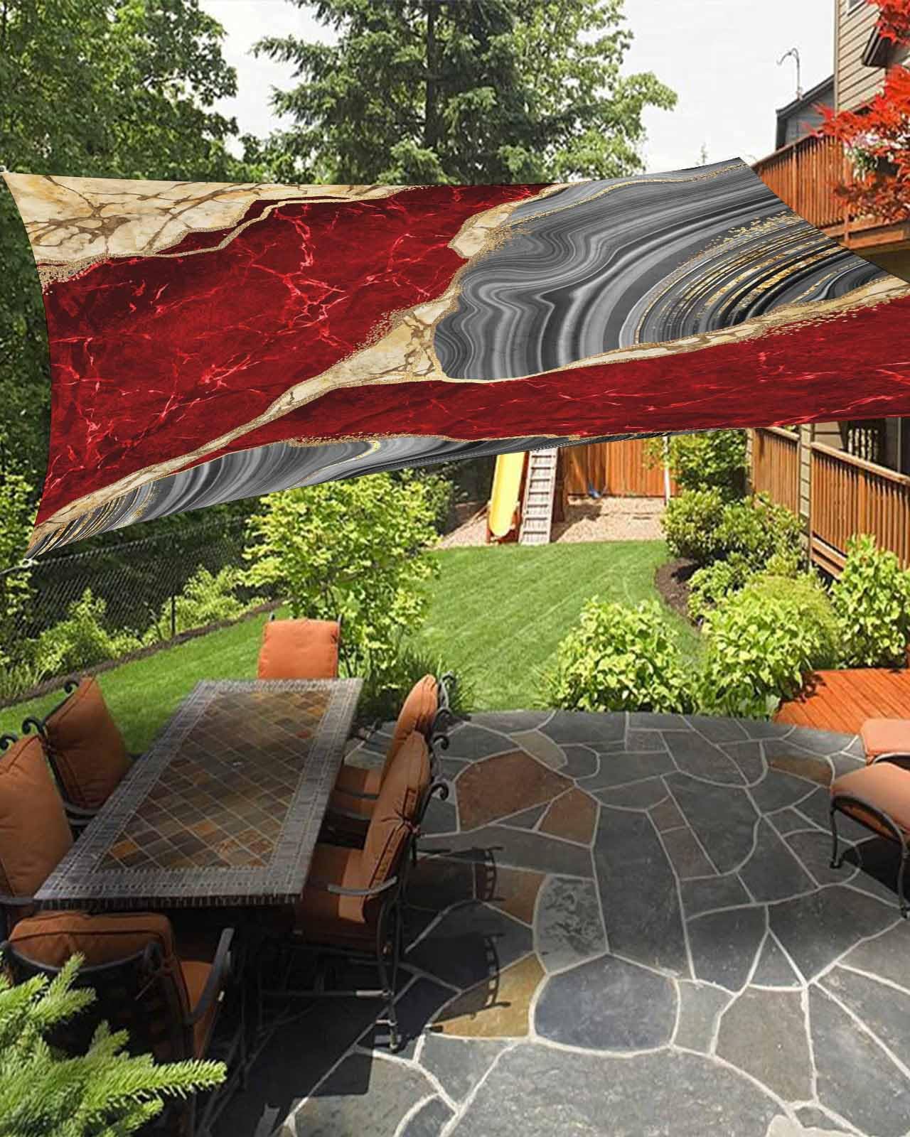 Boanket Sun Shade Sail 8' x 10', Red Marble Rectangular Waterproof Outdoor Sun Shades, Modern Yellow Grey Ink Painting Abstract Art Shade Cloth for Patio Deck Terrace Garden Lawns Beach Backyard
