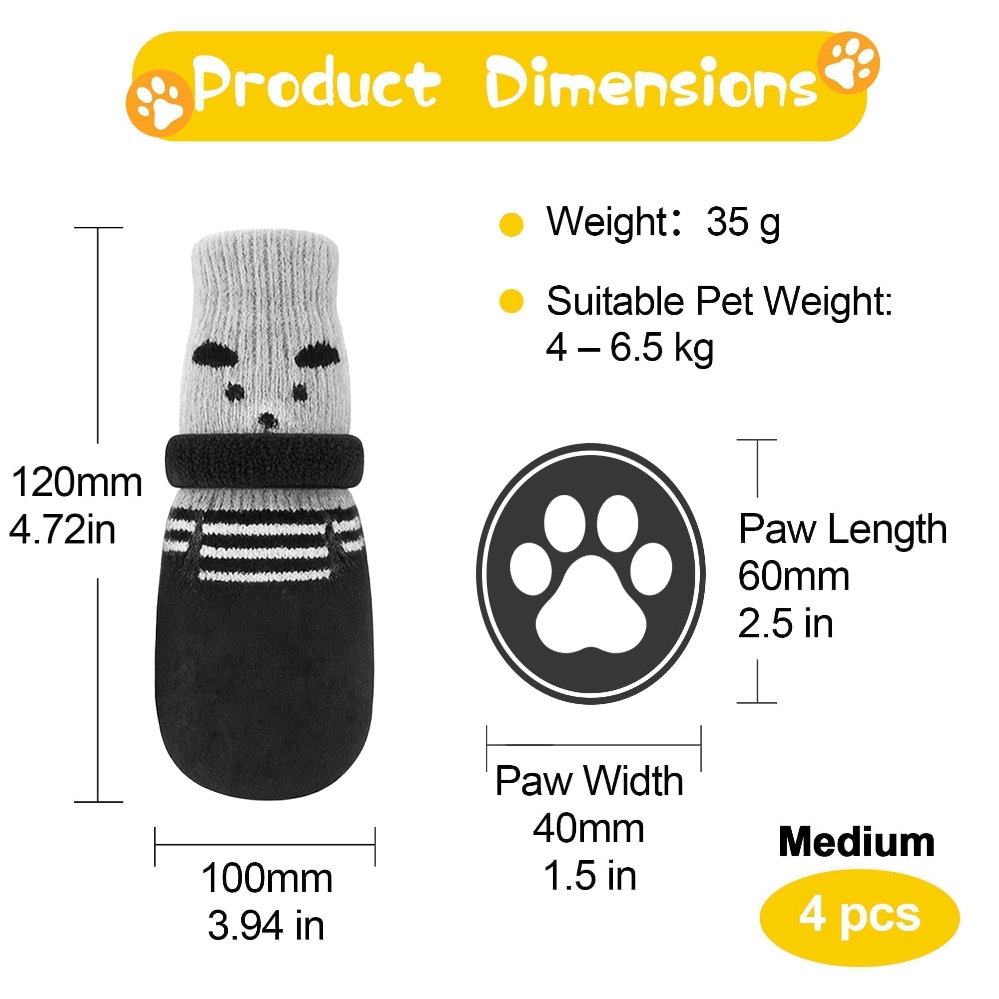 Chaussettes pour Chien Taille M, Chaussons Antidérapants avec Velcro Réglable, Protection des Pattes pour Chien, pour Petit Chien de 4 à 6 kg, Intérieur et Courtes Sorties, Noir, Lot de 4