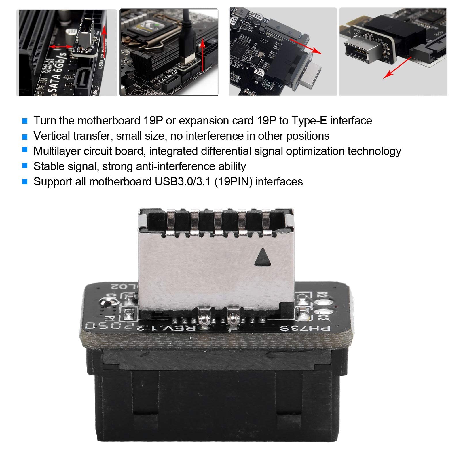 Binghe USB Adapter – 19PIN Auf Type-E (20PIN), 90° Vertikal, Für USB 3.1/3.0 | Ermöglicht Type-C Anschluss An Gehäusefront