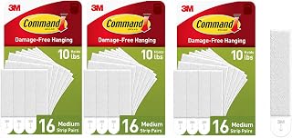 Command Medium Picture Hanging Strips, White, 3 Pack, 48 Pairs Total | Damage-free frame mounting, 10 lb with four matched sets, for wall art mirrors signs on smooth indoor surfaces