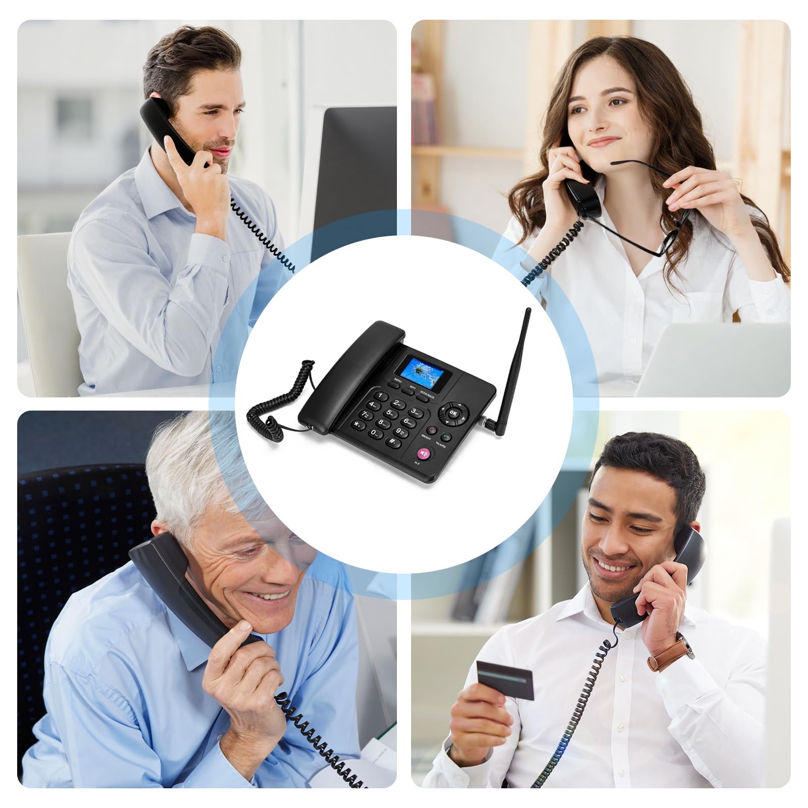 Lychee Téléphone fixe sans fil 2,3,4G – Double SIM, WIFI – Multi-langue, grand écran rétroéclairé couleur – Antenne détachable – Téléphone de bureau pour bureau/hôtel/résidentiel