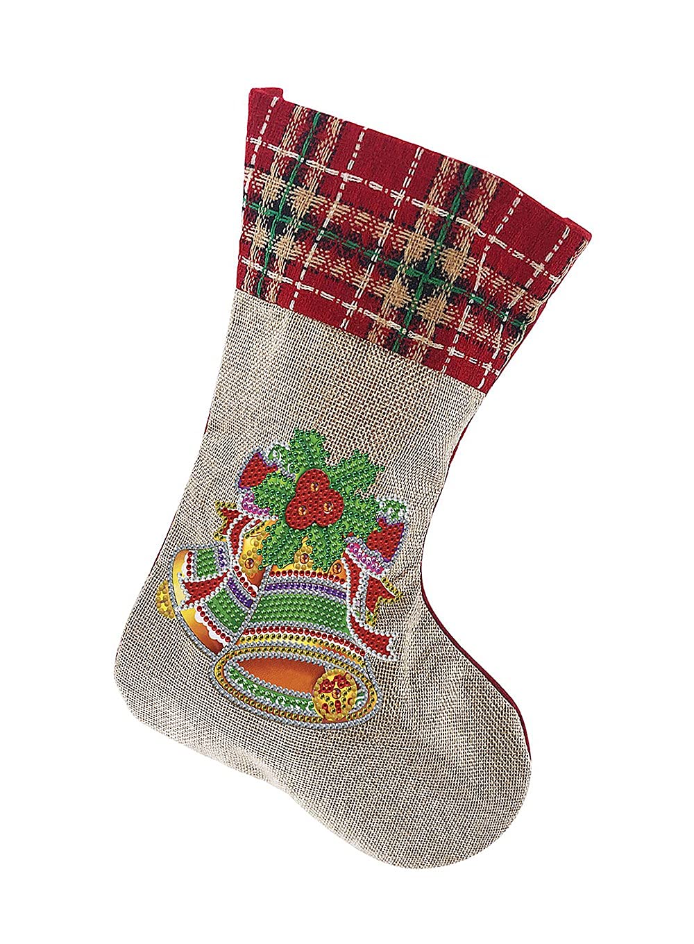 RUICK Christmas Stocking Set, 5D DIY Diamond Xmas Sock Sack Gift Bag for Tree Decoration Christmas Ornament Candy Pouch Bag Theme Santa, Snowman, Christmas Tree (Bell, 20x35cm/7.9 * 13.8in)