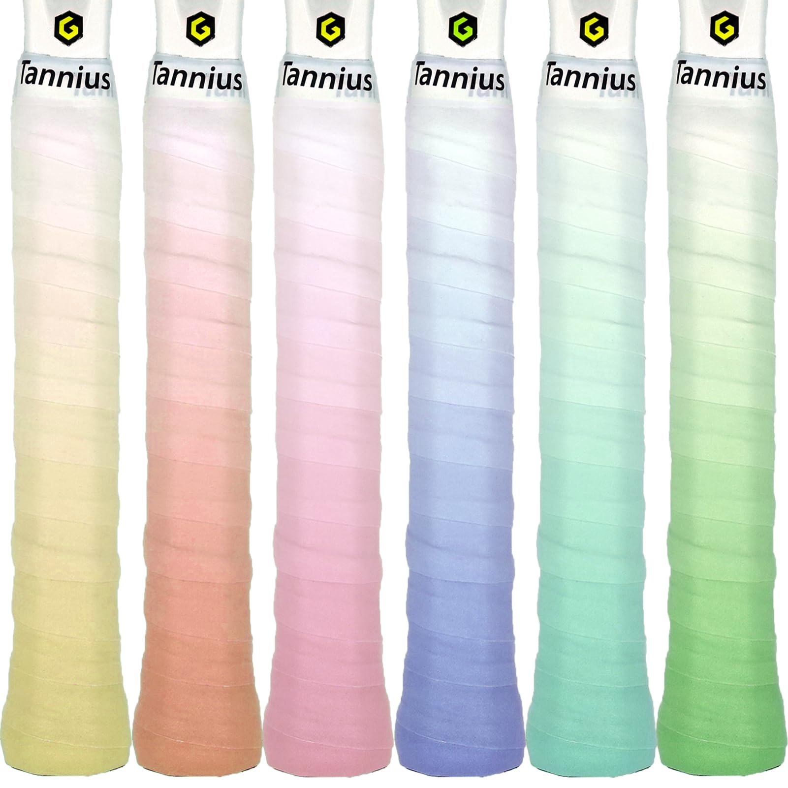 Tannius Tacky Tennis Racket Grip Tape, 6 Pack Tennis Grips, Absorbent and Enhanced Tennis Racquet Overgrip Tape（Gradient Color