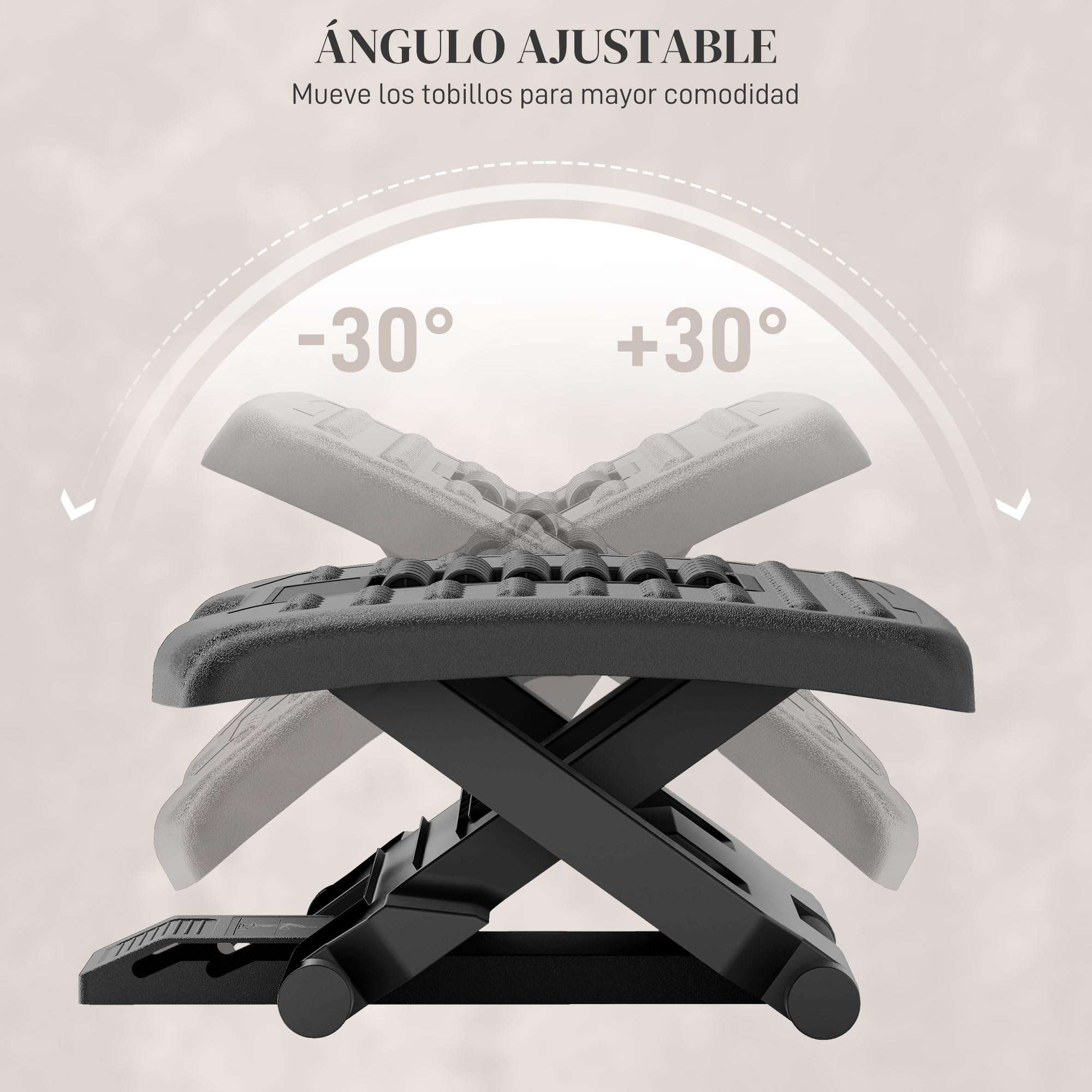 HOMCOM Reposapiés de Oficina, Reposapiés Ergonómico con Altura Ajustable en 3 Niveles, -30° a +30°, Reposa Pies con Superficie de Masaje, Almohadillas Antideslizantes, para Estudio, Hogar, Negro