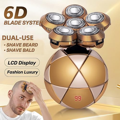 Miniatura 4 de Afeitadora eléctrica 6D para hombres, afeitadora giratoria impermeable IPX7 para mojadoseco, afeitadora recargable inalámbrica, kit de aseo 6 en 1
