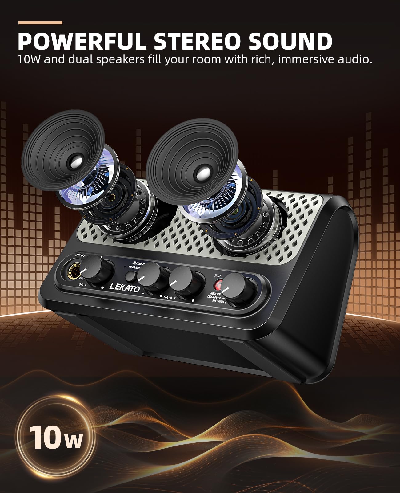 LEKATO Mini amplificatore per chitarra elettrica 10W con Bluetooth Clean Overdrive Reverb