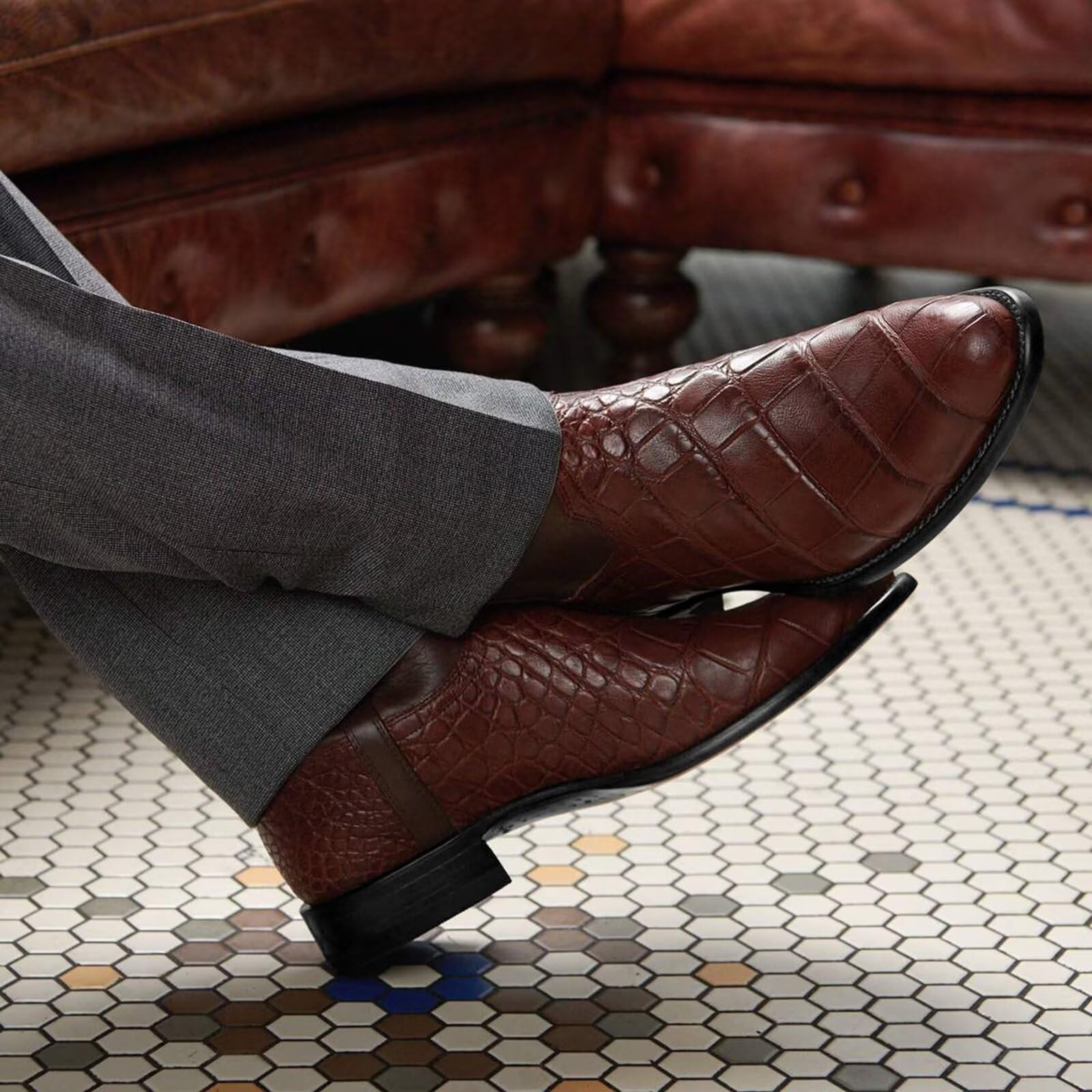 HusSeN Kowbojskie buty dla mężczyzn tradycyjne buty wiejskie postarzane buty robocze na co dzień haftowane boczny zamek błyskawiczny retro zachodnie buty