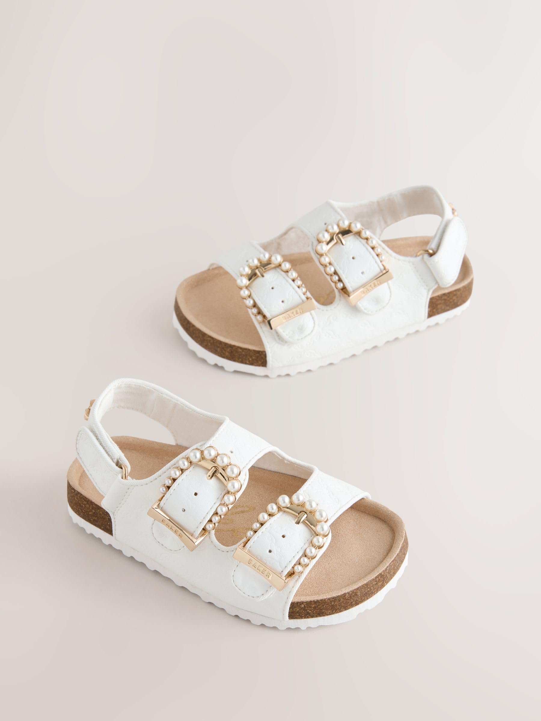 Mädchen Fußbett-Sandalen aus natürlichem Raffia mit Fußbett und Doppelschnalle