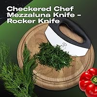 Vista 2 de Cuchillo picador de ensalada Mezzaluna de acero inoxidable, picadora de hierbas de doble hoja con cubierta protectora y asas ergonómicas para cortar