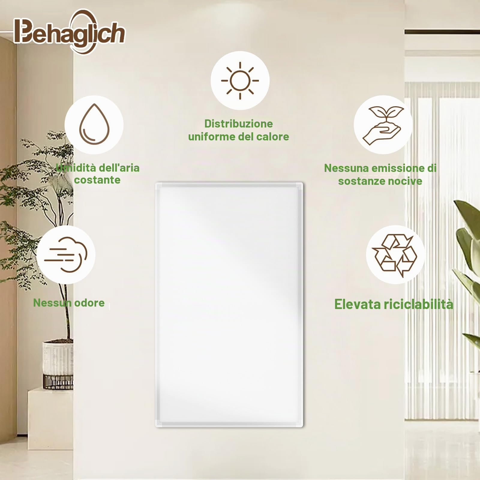 Pannello Radiante Infrarossi 600W con Termostato Touch - Riscaldatore a Infrarossi per Montaggio a Parete Fino a 120 Gradi Celsius per 8-15㎡ - Certificazione TÜV e Garanzia 10 Anni