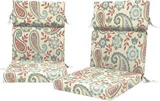 DYTXIII Outdoor High Back Chair Cushions Set of 2, 44"x22" Water Repellent Patio Seat Cushions with Elastic Sponge, All Weather Chair Pads for Rocking, Dining Chairs, Patio Furniture - Paisley Vintage