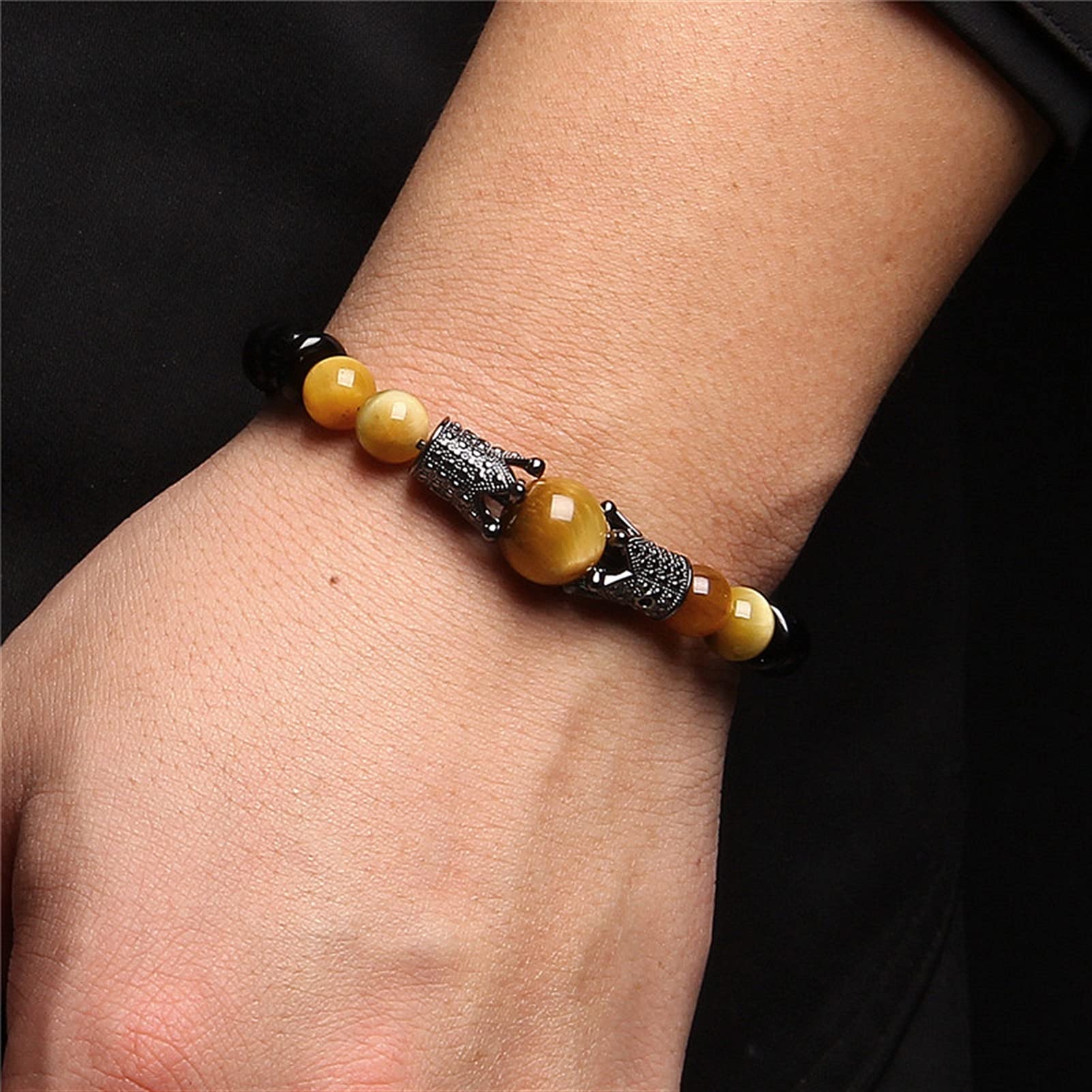Bransoletka z kamienia naturalnego Biżuteria dla par Buddyzm Bransoletki z tygrysim okiem Ręcznie splot Czarna lina Dostosuj Charms Bangle Mężczyźni Modlitwa Mala Pulsera Bransoletka Biżuteria