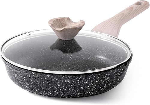 Kordisen Sartén antiadherente con tapa, sartén para tortilla de huevo de granito de 9.5 pulgadas, saludable y no tóxico, compatible con inducción,