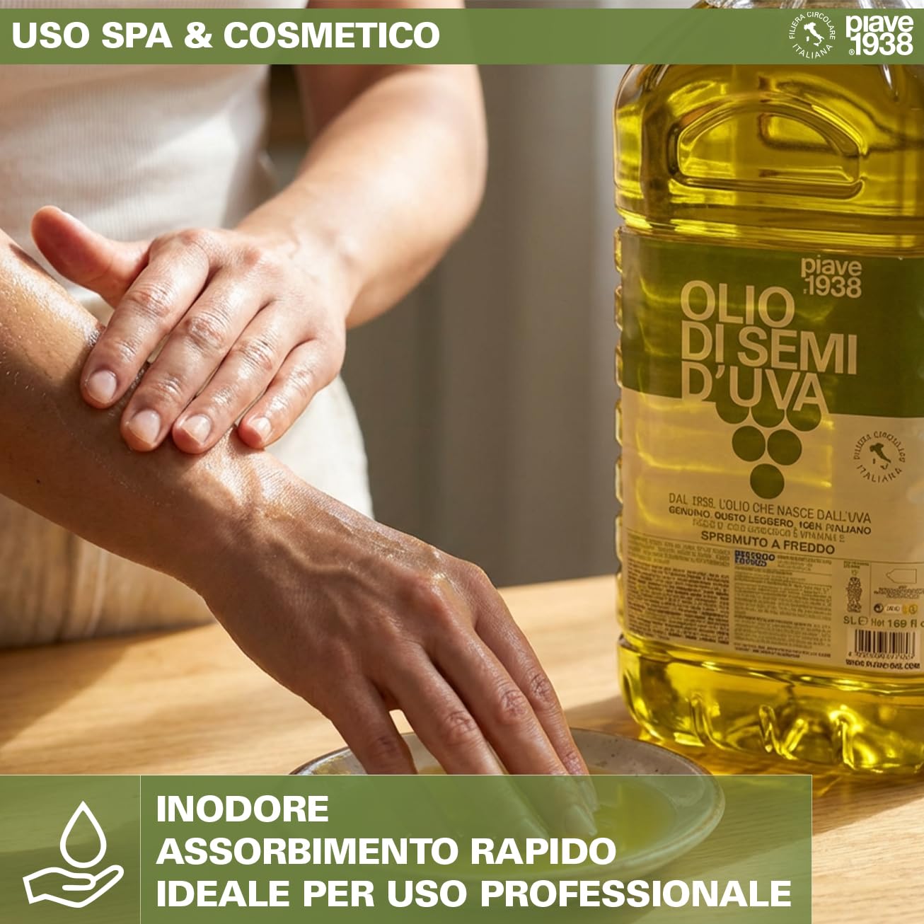 PIAVE 1938 Olio di Vinacciolo 5L Professionale - Per Ristorazione (Fritture, Dolci, Maionese) e Centri Massaggi - Alto Punto di Fumo 245°C, Olio di Semi d'Uva Puro Neutro Grape Seed Oil