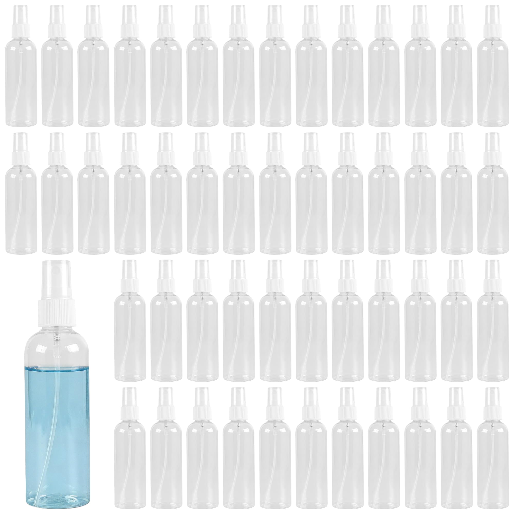 LEXININ 50 Pcs 100ml Mini Clear Plastic Spray Bottles, Small Fine Mist Empty Spray Bottles for Cleaning, Travel