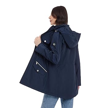 Michael Kors Women's Hooded Rain Coat and Windreaker Anorak, navy Michael Kors Women's Hooded Rain Coat and Windreaker Anorak, navy