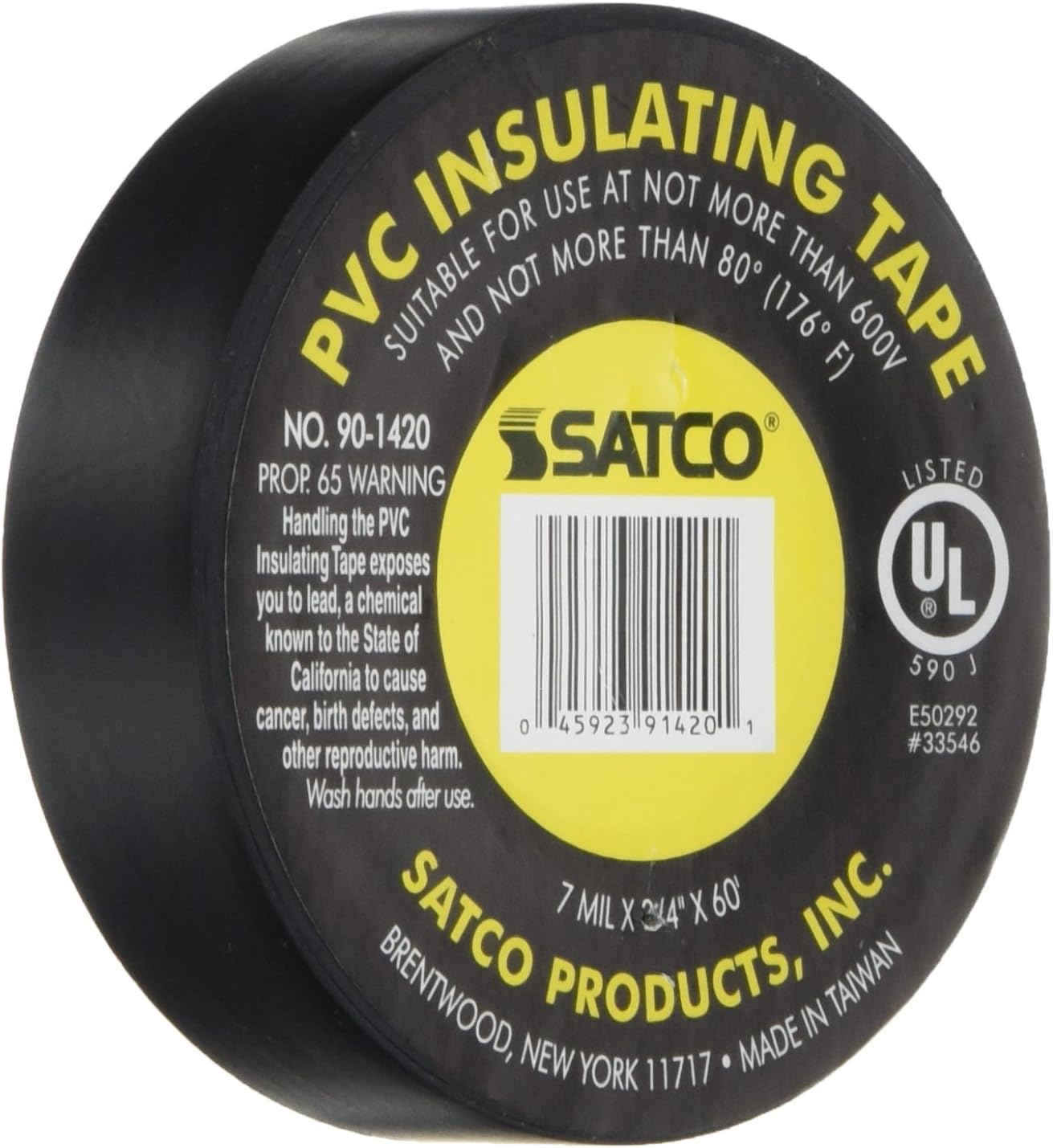 Satco Products 90/1420 Electrical Tape, Black, 3/4-Inch by 60-Feet