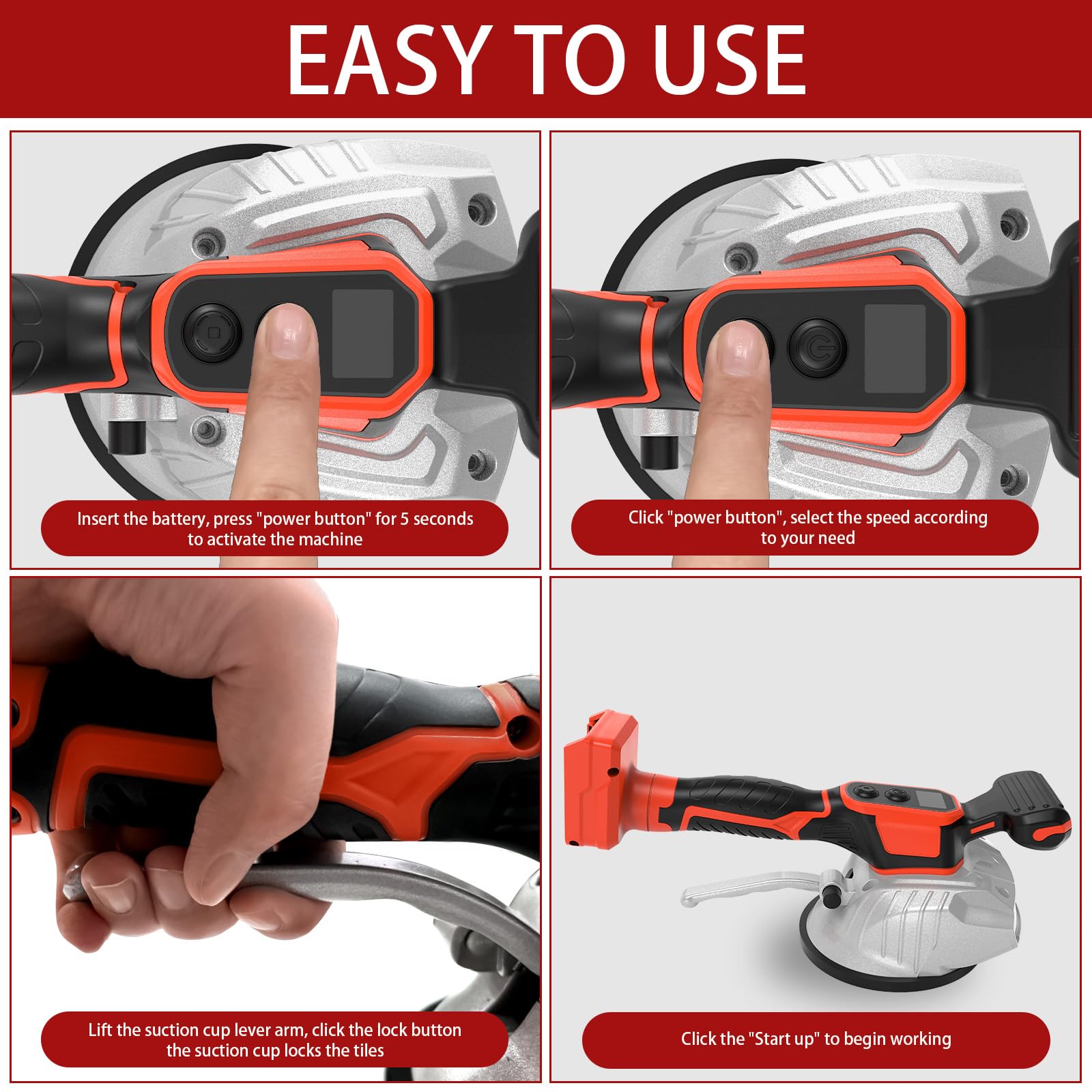 Máquina de baldosas vibrantes para Milwaukee 18 V batería, vibrador de baldosas con ventosa, 80 x 80 mm, 8 velocidades ajustables, capacidad de 60 kg de azulejos y azulejos de pared (sin batería)