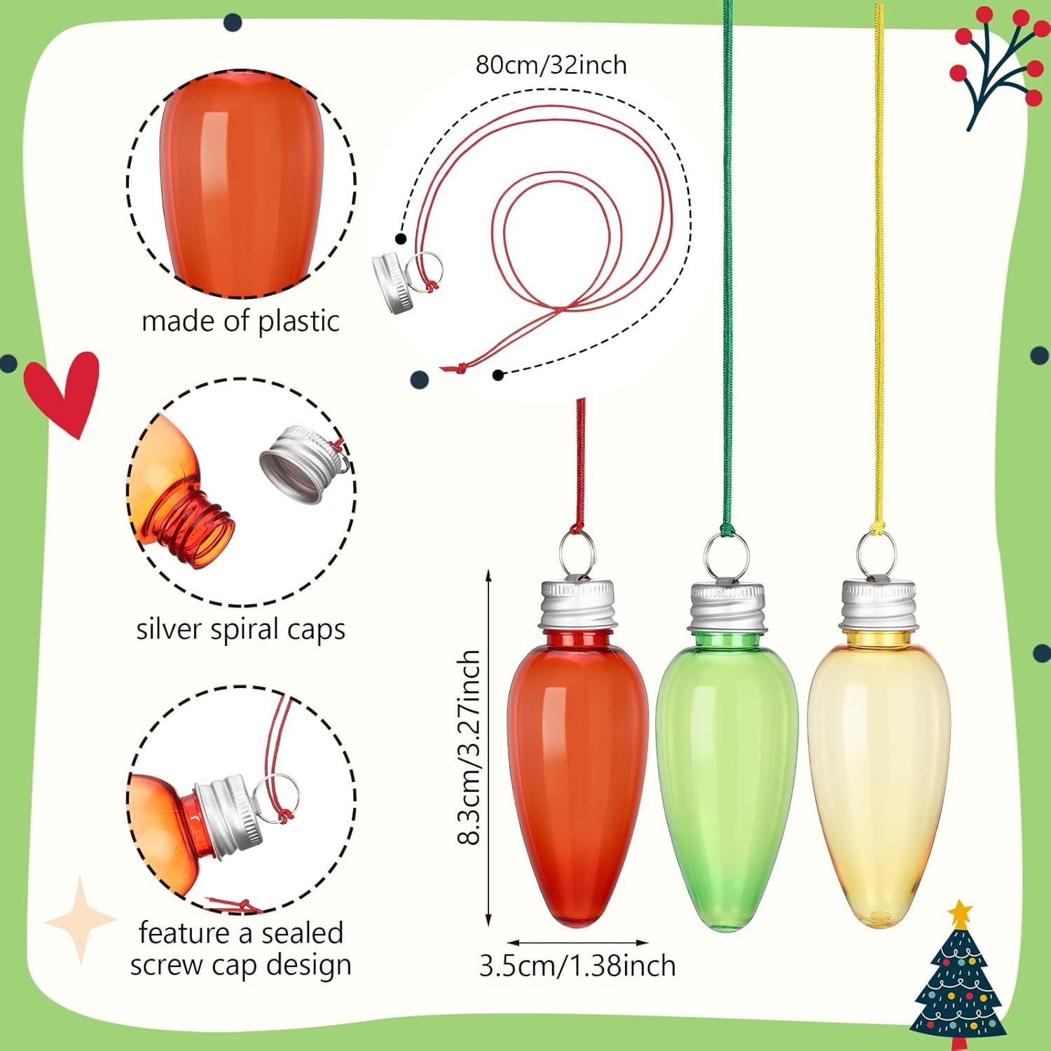 48 Pcs Christmas Light Bulb Necklace Xmas Necklaces Accessories Bulk Green Yellow Red Plastic for Home Xmas Party Decor New Year Family Party