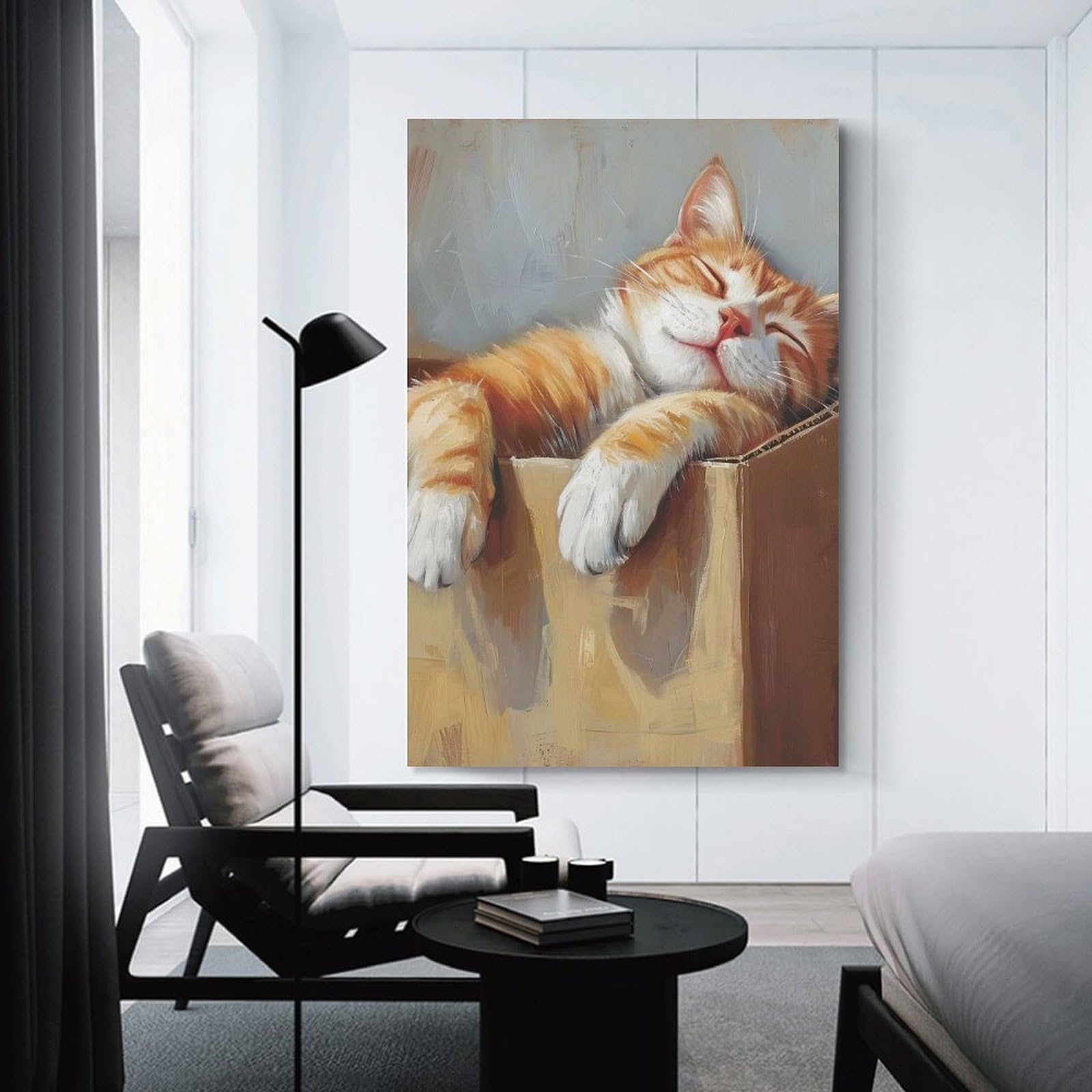 Junmoney Cozy Cat Nap Box Home Decor Wall Art 16x24inch(40x60cm), for Office, Study Or Home Workspace, Home Office Artwork with Decorative Appeal