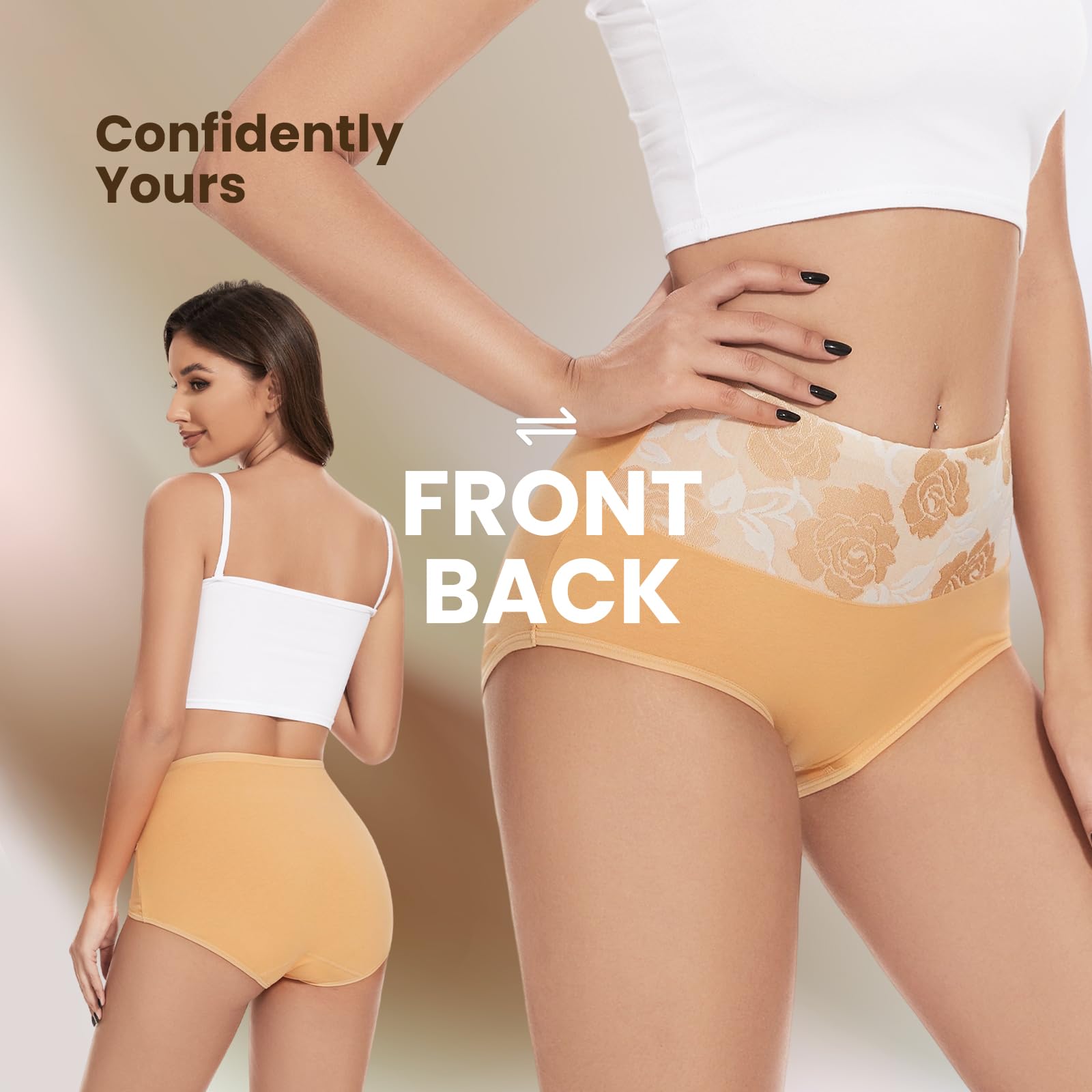 Honzadar Unterhosen Damen Baumwolle Hohe Taille Unterwäsche Stretch Bauchkontrolle Taillenslip,Mehrpack.