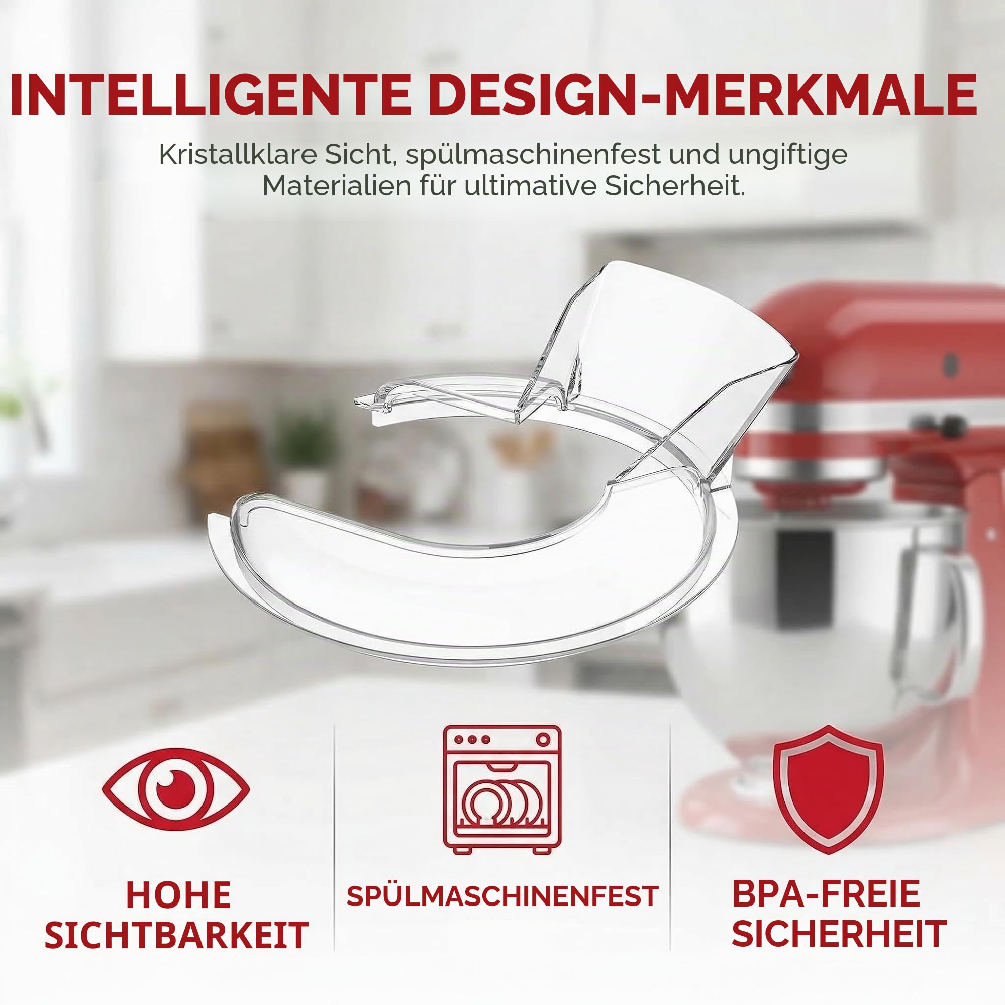 Spritzschutz Kompatibel mit Kitchenaid 4,5-5 Quart Stand Mixer Transparenter Spritzschutz Mixer Schüssel für Edelstahlschüssel Holzschüsseln Mixerzubehör Standmixer Keramikschalen Glasschalen