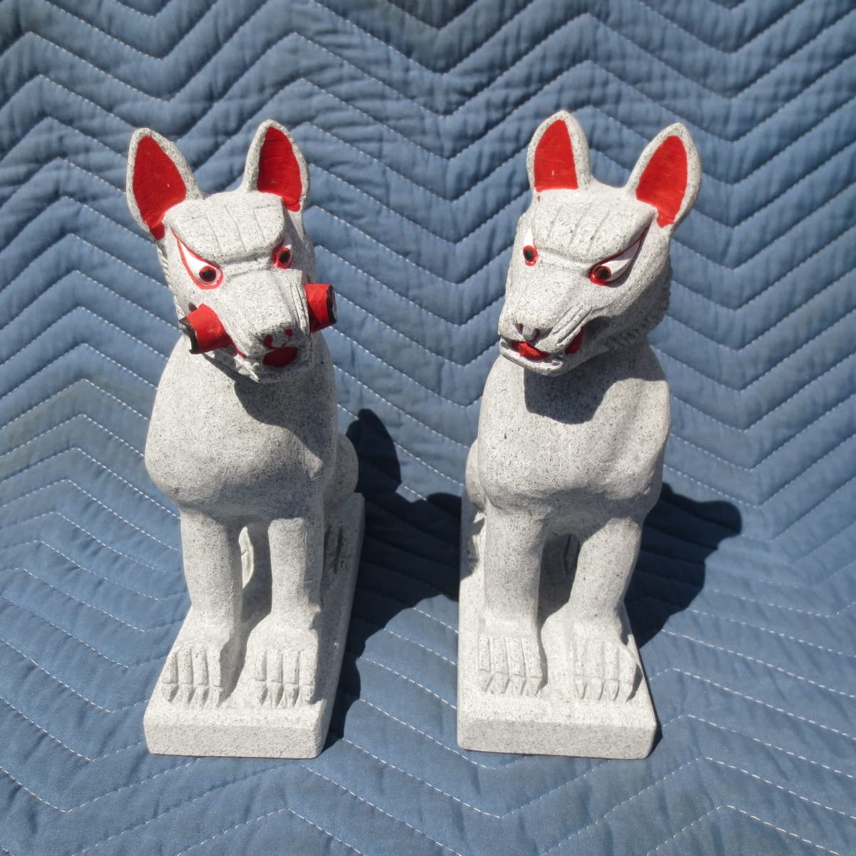 キツネ　狐　お稲荷様　お狐様　石像　白御影石　置物　ご利益　縁起物　商売繁盛 キツネ 狐 お稲荷様 お狐様 石像 白御影石 置物 ご利益 縁起物 商売