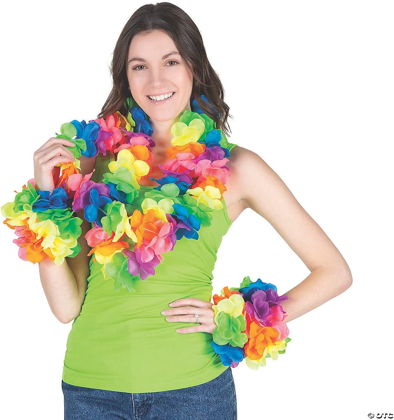 Fun Express Premium Neon Rainbow Large Flower Petal Leis - 12 Flower Neclaces - Tiki, Luau, Tropical Party Apparel Supplies